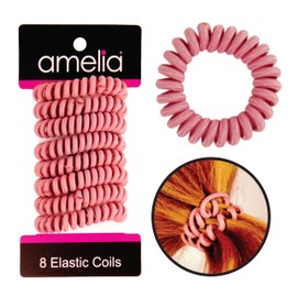 Amelia Beauty, 8-Pack, Mauve, Small Fabric-Wrapped Elastic Hair Coils, 1.75in Spiral Ties for Strong, Gentle Hold – No Dents or Creases!