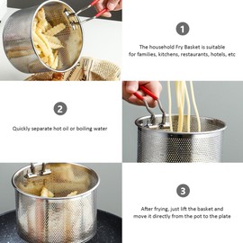 HEMOTON Frying Basket Stainless Steel Frying Pot Cooking Strainer Strainer for French Fries Onion Rings Chicken Wings Kitchen Cooking Tool 14 cm