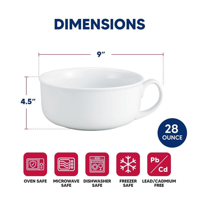 HIC Kitchen Oversized Hotel Breakfast Bowl, Fine White Porcelain, 28-Ounce