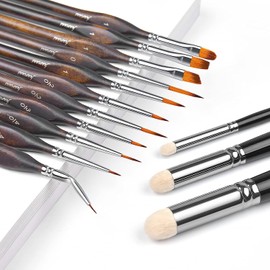 Model Building Brush - 11 Premium Fine Detail Brush Set + 3 Drybrush Brushes for Acrylic, Watercolour, Miniatures, Model, Warhammer 40k | Ideal for Model Making, D&D, Games Workshop, Tabletop,