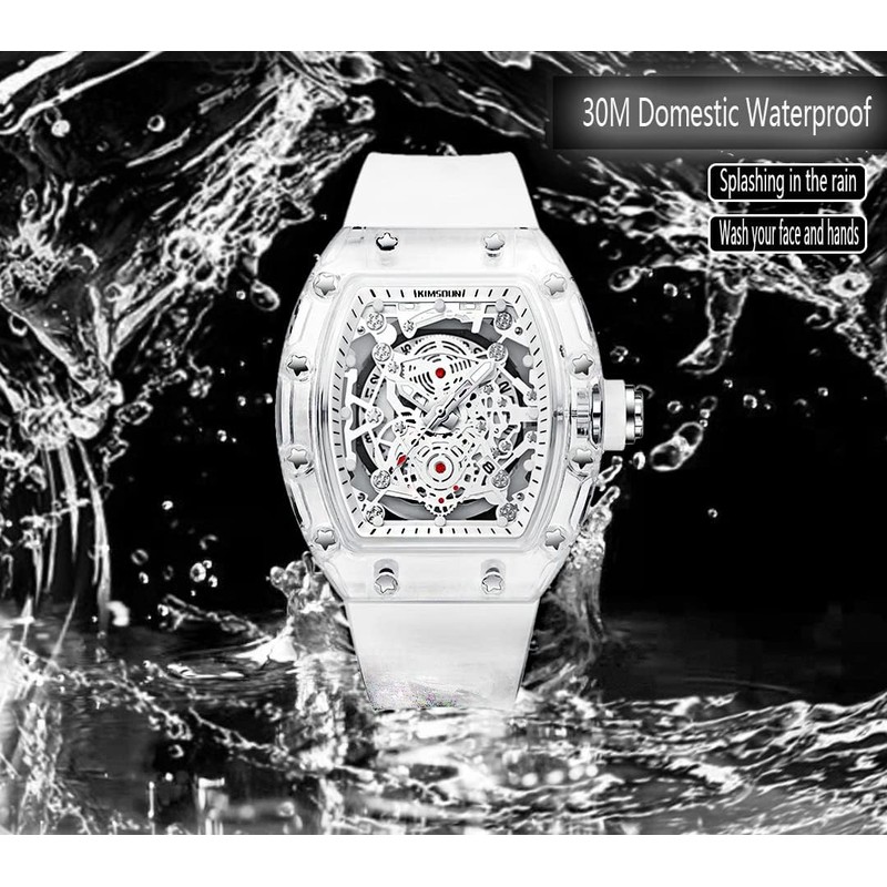 KIMSDUN-Stylish Skeleton Sport Watches, Waterproof, Analog Quartz Date Calendar Wristwatch,