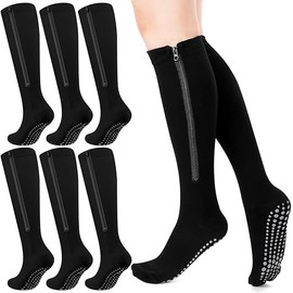 3 Pairs Zipper Compression Socks Non Slip Grip for Men Women 15-20mmhg Knee High Socks for Nurse Pregnant Swelling