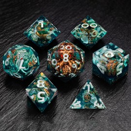 Fantasy RPG Dice Set – 7-Piece Custom Polyhedral Resin Dice with 3D Miniatures | Unique Themed Sets for Dungeons & Dragons, DND, TTRPG | Collectible Gift Dice by DiceBell (Cthulhu Dice Set)