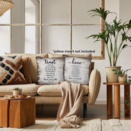 MONALET Christian Scripture Trust in The Lord Love is Patient Throw Pillow Covers 18x18 Set of 2, Bible Verse Proverbs Corinthians Decor Pillow Cases for Bedroom Living Room, Religious Pillowcases