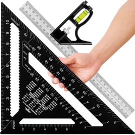 12" Advanced Rafter Square and Combination Square Set, 12 Inch Imperial Carpenter Square Woodworking Framing Square, Triangle Protractor Layout Ruler Tool