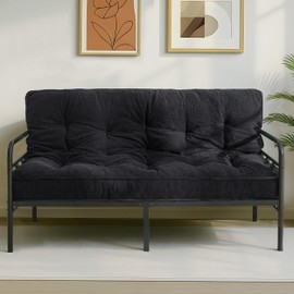 MAXYOYO 6" Futon Mattress Full Size, Thick Boucle Futons Sofa Couch Bed Sleeper Sofa Bed Floor Mattress for Adults, Shredded Foam Filling (Frame Not Included), Black