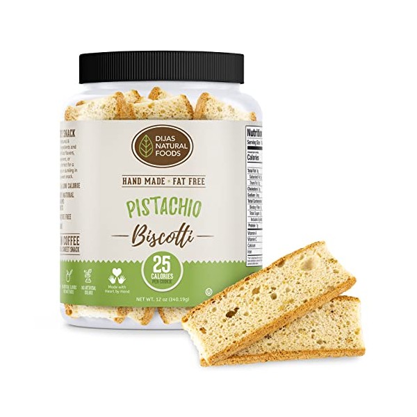 DIJAS Natural Foods, Fat Free Biscotti Cookie, All Natural Preservative Free Ingredients, Delicious Low Calorie Snack (12 oz, Pistachio)