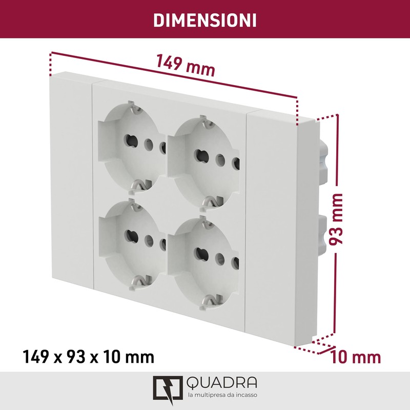 Electraline 22108 Multipresa da incasso Quadra 4 Posti Universali P40,