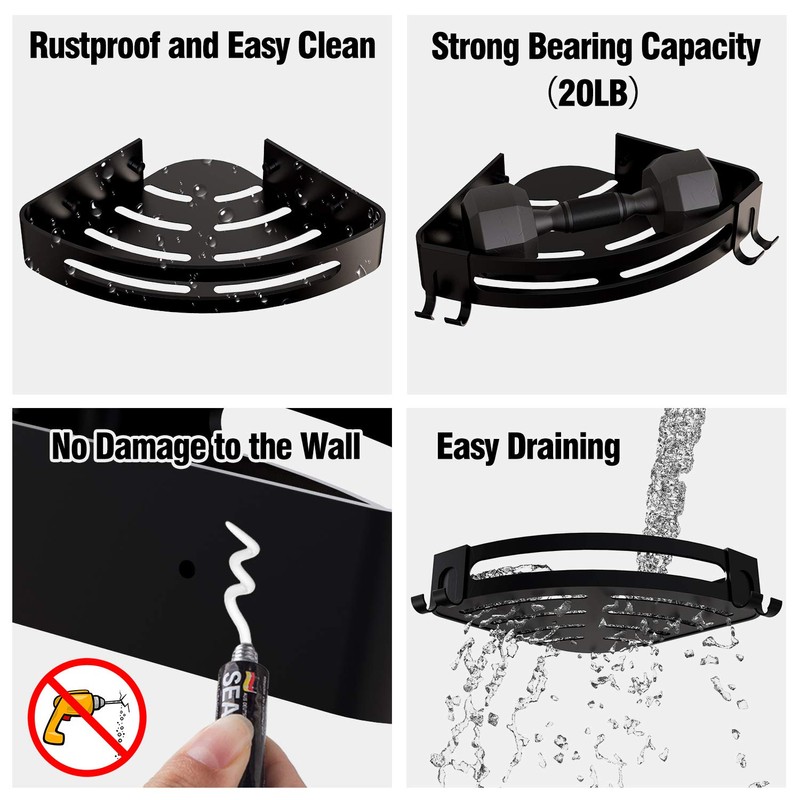 Bakzon Corner Shower Caddy, Shower Shelf Corner No Drilling Bathroom