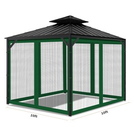 Gazebo Universal Replacement Mosquito Netting, 10'x10' Gazebo Netting Outdoor, 4-Panel Screen Walls for Outdoor Patio with Zipper (Mosquito Net Only) (Green)