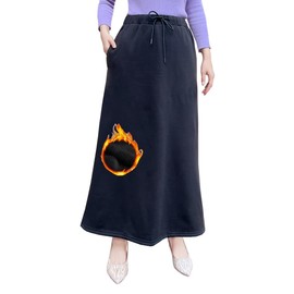 Skirt Women's Winter Long Wool Skirt Vintage Elegant Warm Winter Skirt with Pockets Autumn Elastic Waist A-line Skirts Maxi Skirt, black
