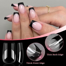 Bellelfin Black French Tip Press on nails Short Square Fake Nails, 120PCS Square Nail Tips Short French Tip Nails, Clear Acrylic Nails Press on Full Cover False Nails