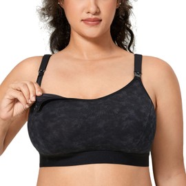 Gratlin Women's Plus Size Nursing Bra Support Nursing Sports Bra Cotton Breastfeeding Maternity Bras Smoke Fills The Air (Dark Grey) XX-Large