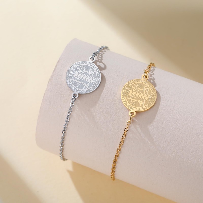 Saint Benedict Bracelet Stainless Steel Exorcism Medal Adjustable Chain Bracelet