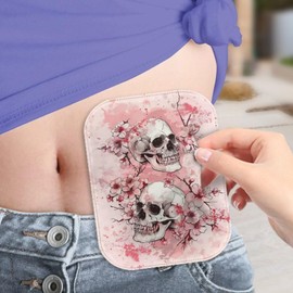 Rnyleeg Pink Ostomy Bag Cover for Women Skull Cherry Blossom Pattern Washable Colostomy Bag Covers for Daily Life Reusable Ostomy Ileostomy Accessories