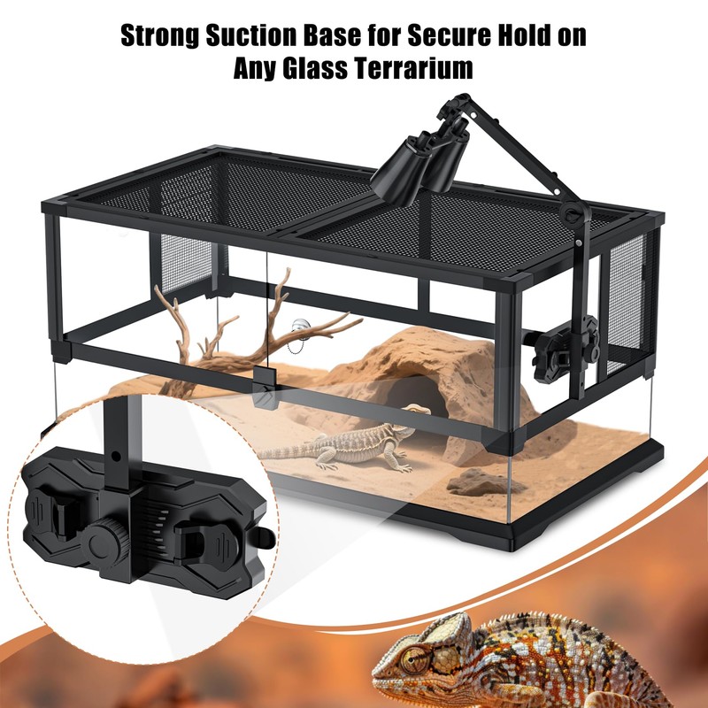 LURMMUE Dual Reptile Lamp Stand with Suction Cups, Adjustable Bracket