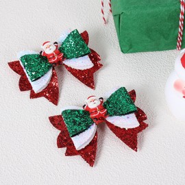 Christmas Hair Clip 3.5in Glitter Santa Sequin Bows Hair Barrettes Sparkly Red Green White Cheer Alligator Hairpins Christmas Party Dress Decoration Accessories for Girls Kids Xmas Gift