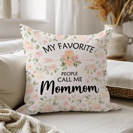 Mommom Grandma Gifts Decorative Throw Pillow Covers,My Favorite People Call Me Gifts for Mom Mother's Day Christimas,Rustic Cottagecore Floral Pillow Cases Decor for Bed Couch Bedroom 18x18in