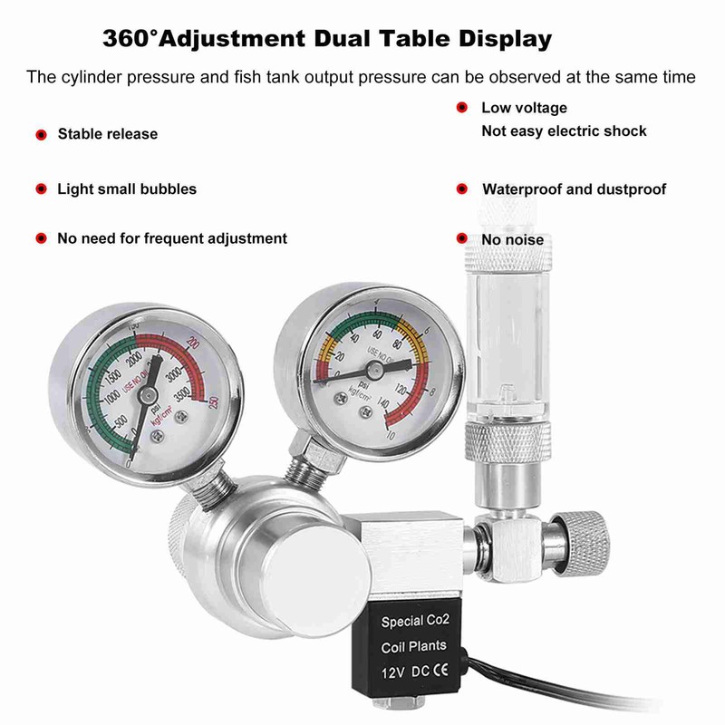 CO2 Pressure Relief Dispenser Water Regulator 360° Adjustment for Aquarium