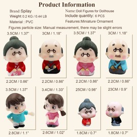 Spilay 6pcs Miniature People Dolls Figures,Cute Japanese Old Grandparents and Lovers Play Figurines for 1:24 DIY Dollhouse Decor Accessories Micro Landscape Bonsai and Yaquan Courtyard 15+