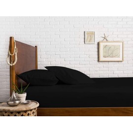 Comfortica Classics 100% Egyptian Cotton 600 Thread Count, Black Queen Fitted Sheet with Elastic All Around, Soft & Silky Sateen Weave - Fits Mattress Upto 18 inches