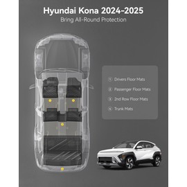 3W Floor Mats & Cargo Liner Compatible with Hyundai Kona 2026 2025 2024 (Gas Models Only), TPE All-Weather Heavy Duty Custom Fit Car Accessories Full Set, Black (Not for EV/Hybrid)