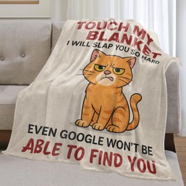 olpddz Funny Cat Flannel Blanket Gifts for Pet Lover,60x50inch,Orange Kitten with Bold Text Blankets,Cartoon Humor Style Throw,for Bedroom,Sofa,Living Room,Camping Animal Decor Throws