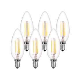 Luminus 4.5W LED 500 Lumens B10 E12 Base Dimmable Filament Bulb 2700K, Clear 6 Count (Pack of 1) PLF6502
