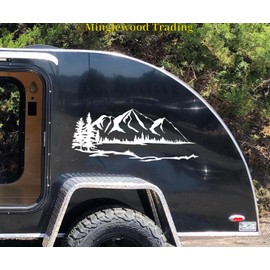 Minglewood Trading Lime | Lake Mountain Trees Scene Vinyl Sticker | Camper RV Travel Trailer Graphics | Die Cut Decal | 24w x 10h inches | Multiple Sizes & Colors