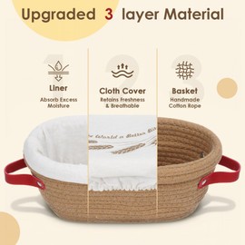 VONATES Bread Proofing Basket Set, 9" Round Cotton Rope Bowl + 10" Oval Cotton Rope Bowl with Liner and Cover, Sourdough Starter Kit Gift for Home Bakers