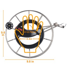 Metal Stainless Steel Kite Reel with Brake, 11.2" Dia, Safety Lock & Bearing Line Connectors - Smooth Rotation Omnibearing Guide. Waterproof and High-Temperature Resistance with Anti-Cut Gloves.