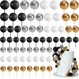 75 Pieces Cake Balls Topper Decorations Foam Cupcake Topper Mini Balloon Cake Topper Balls Cake Picks for Cake Deco Birthday Party Wedding（Black, Gold. Silver, White）