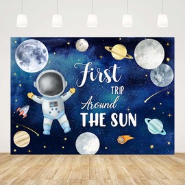 AIBIIN 7x5ft First Trip Around The Sun Birthday Backdrop Outer Space 1st Birthday Photography Background Galaxy Space Sun Planets Astronaut Birthday Party Decorations Banner Photo Booth Props