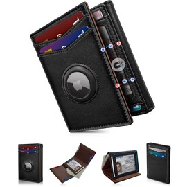 miyozi Airtag Wallet for Men,with Cash Pocket 2 ID Window 14-16 Cards Magnetic Closure Slim Trifold Leather Wallet 4.0"x3.1", RFID Blocking Front Pocket Wallet with Gift Box