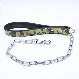 Metal Chain Heavy Duty Dog Leash, 28 inch Length Dog Leash with PU Leather Handle for Large & Medium Size Pets Walking (Camouflage)