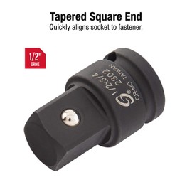 SUNEX TOOLS 2302, 1/2 Inch Drive, 1/2" Female x 3/4" Male Impact Adapter, Cr-Mo Steel, Ball Detent, Tapered Square End, Meets ANSI Standards