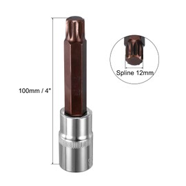 Sourcingmap 1/2" Drive x M12 (12mm) Triple Square Spline Bit Socket, S2 Steel Bits CR-V Sockets 4" Length Use with Ratchet Wrench, Slide Bar, Extension Rod