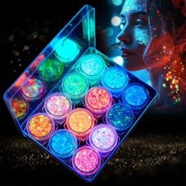 Cadimus Fluorescent Glitter, 12 Colours Sequin Gel, Festival Glitter Gel, Glitter Make-Up Face, Carnival Make-Up Glitter, Neon Party Makeup for Face Glitter, UV Nail Glitter, Body Glitter