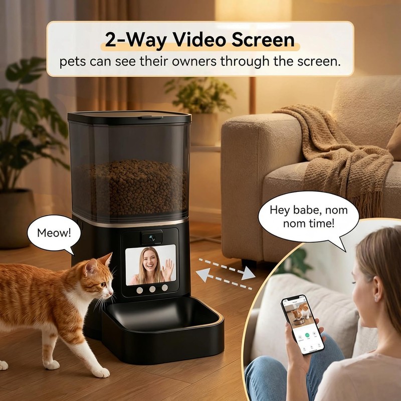 Automatic Cat Feeder with Camera, 2-Way Video& Audio, HD Video