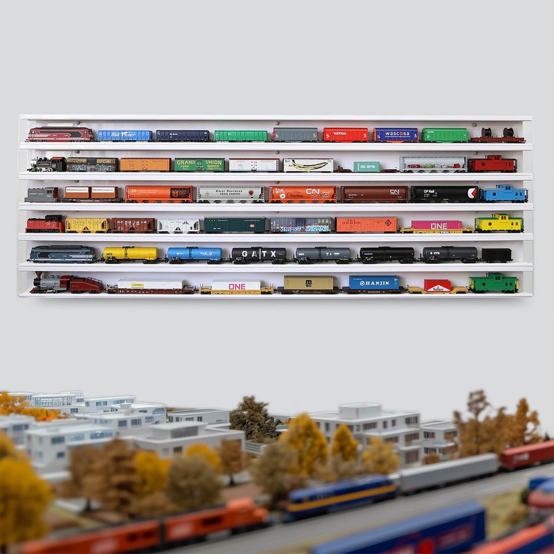 HO Scale Model Train Display Case Wall Rack with 6