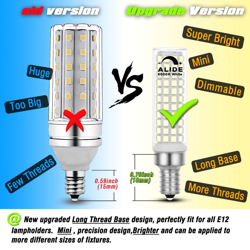 ALIDE E12 100W Dimmable Replacement LED Candelabra Bulbs C7,6000K Daylight