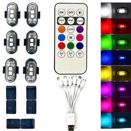 6PCS Wireless LED Strobe Lights with Remote Control, 8 Colors USB Rechargeable Waterproof Anti-Collision Warning Lights, High Brightness LED Light for Car Motorcycle Drone Truck Bike Aircraft（6）