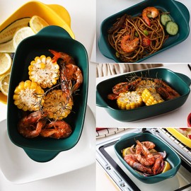 Ceramic Casserole Dish, Set of 2, Lasagne Moulds, 23 x 13 cm, Colourful Glazed Small Oven Dish, Rectangular Baking Mould for Lasagna, Baking, Gourmet Food, Heat Resistant (Dark Green)