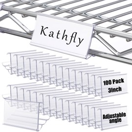 Kathfly 100 Pack Wire Shelf Label Holders Shelf Cable Tags for Wire Shelving 3 Viewing Angles Adjustable Clear Plastic Rack Label Holder 3" Metro Shelving Clips for 1-1/4in Shelves, Retail Warehouses