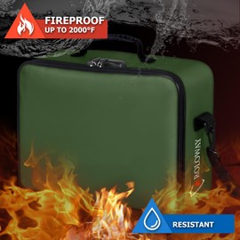 ROLOWAY Fireproof Document Bag with Lock (17 x 11.8 x 5 inch), Important Document Storage Bag with Multi-Layer File Organizers (Green)