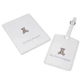 Widdle Gifts Baby's My First Passport Cover and Luggage Tag Set Teddy Bear Design (Unisex Cream 3227)
