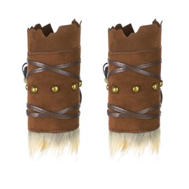 XGOPTS Viking Fur Leather Wrist Arm Guards Medieval Knight Armor Bracer Cuff Renaissance Gauntlet Wristbands for LARP Costume