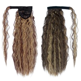 Yinmei Baibian Brown Clip in Ponytail Extension Warp Around Long Curly Wavy Pony Tails Hairpieces Fluffy Synthetic Clip in on Corn Wave Ponytail Hair for Women Girls(8H27#)