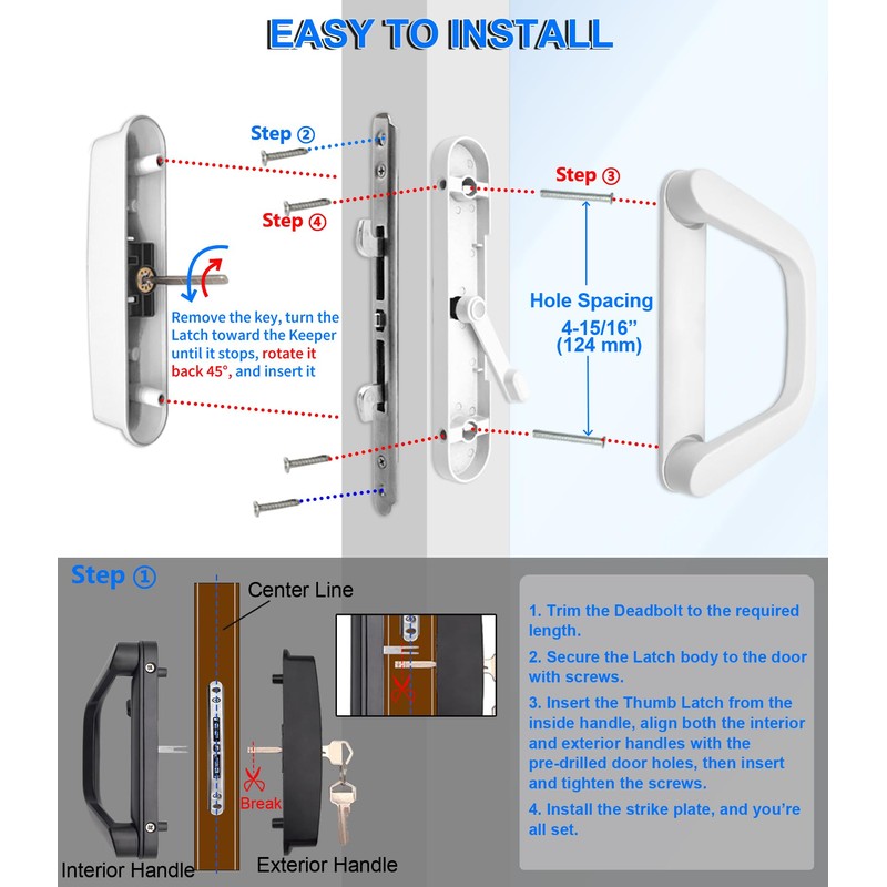 ALLYWASAI Sliding Patio Door Handle Set with Mortise Lock, Suitable
