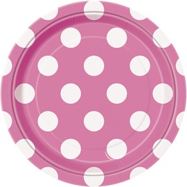 Unique Party 37484 - 18cm Hot Pink Polka Dot Party Plates, Pack of 8